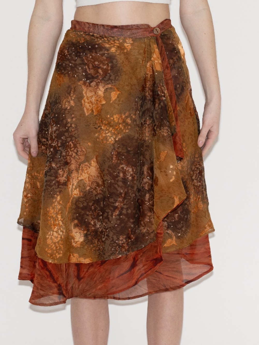 Y2k orange flower print wrap skirt adjustable one size